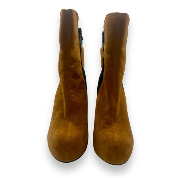 Just Fabulous Faux-Suede Camel & Black 4" Stiletto Heel Boots Size 6.6 - Picture 4 of 10